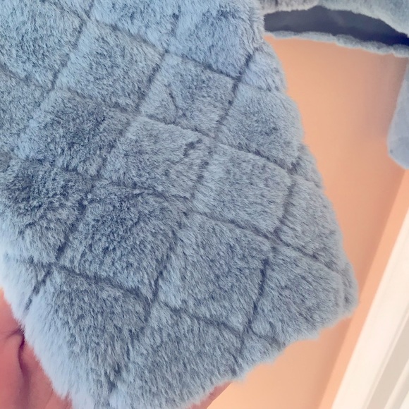 Beautiful bright sky color embroidered faux fur top- So warm but not too bulky. - Picture 5 of 5